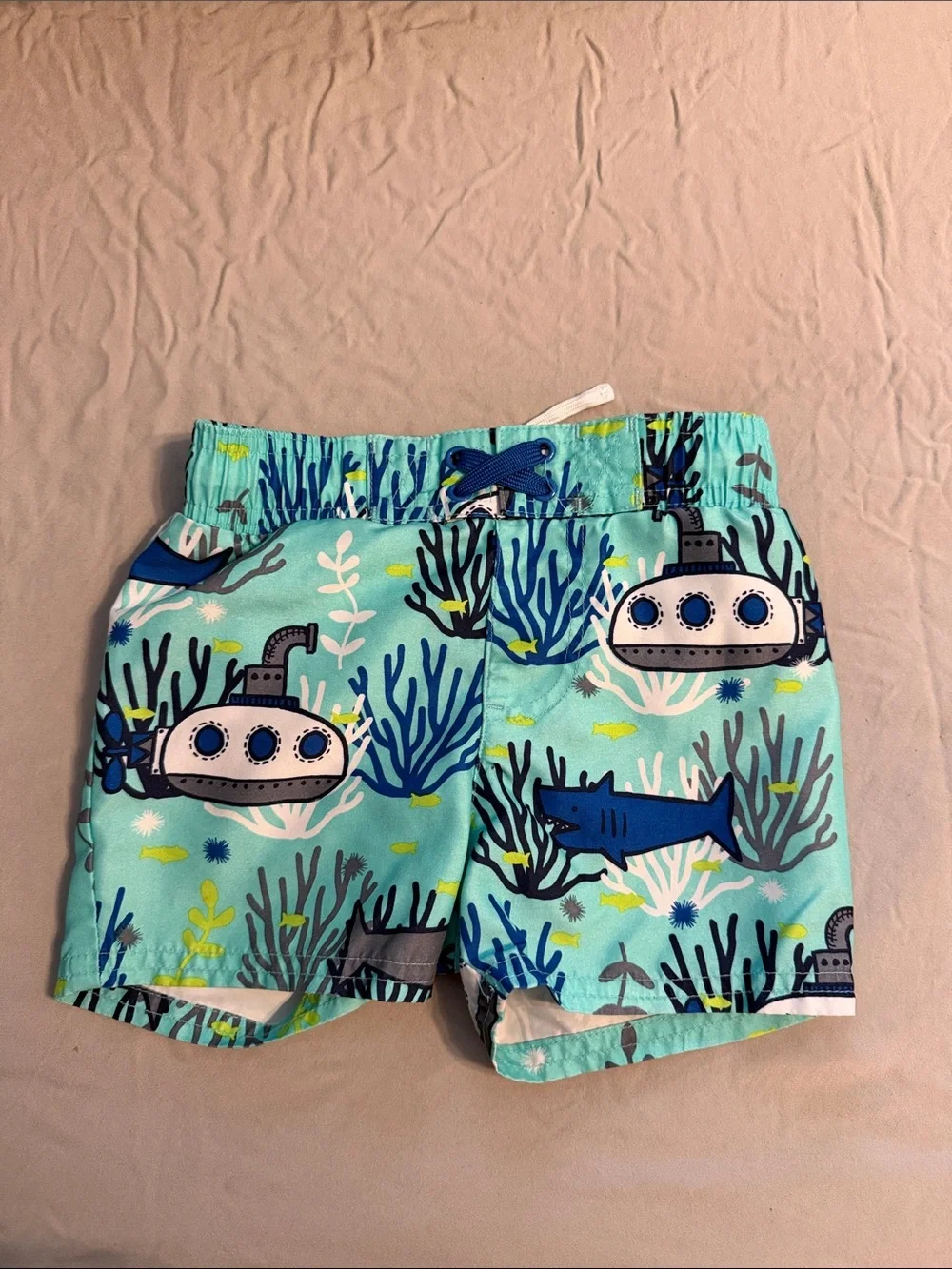 Kids' Aqua Submarine Print Swim Shorts